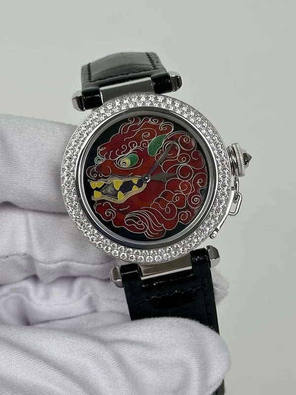 Cartier Pasha Cloisonne Enamel 18K White Gold & Diamonds Lady's Watch