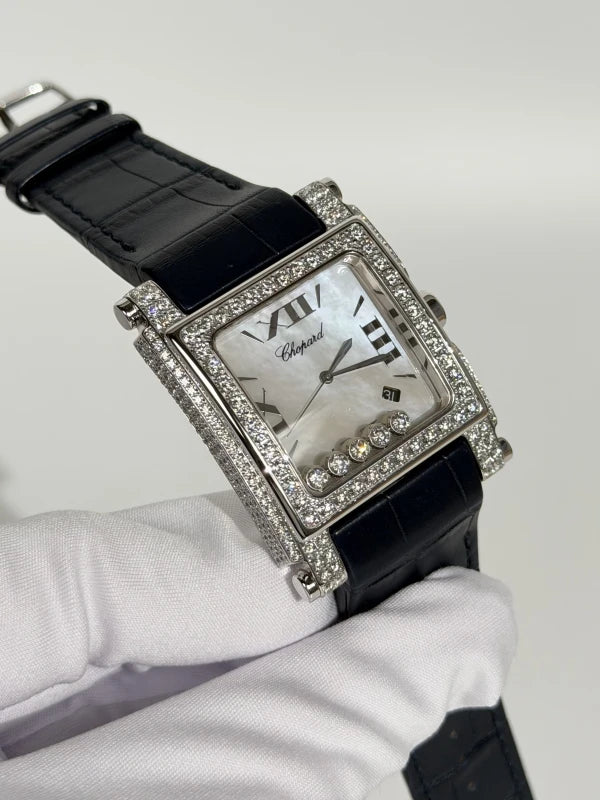 Chopard Happy Sport Square XL 18K White Gold & Diamonds Lady's Watch