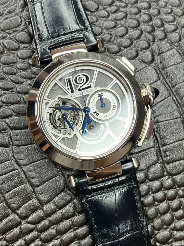 Cartier Pasha Flying Tourbillon Skeleton Chronograph 18K White Men's Watch