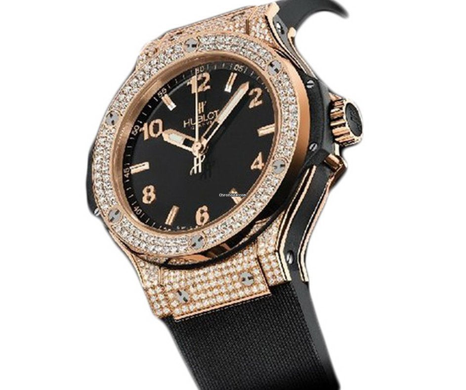 Hublot Big Bang Gold Pave Diamond Black Dial 18 kt Rose Gold Ladies Watch  361.PX.1280.RX.1704