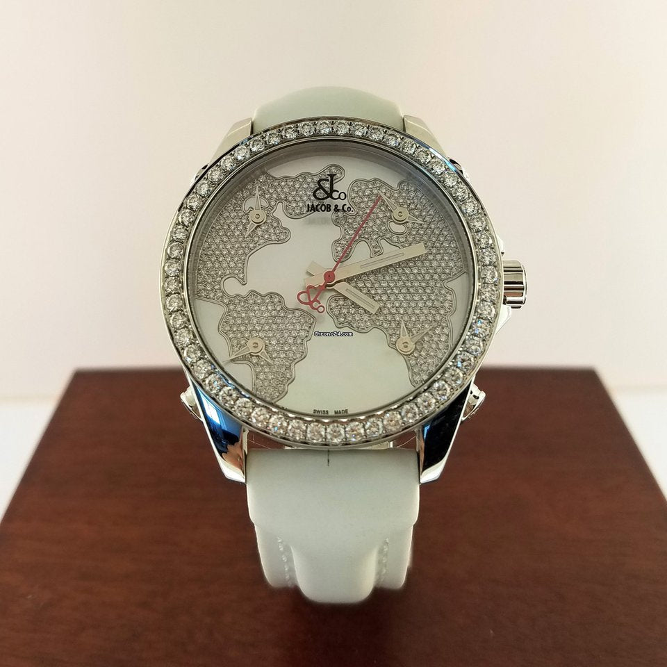 Jacob & Co Five Time Zone Stainless Steel and White Diamonds Watch