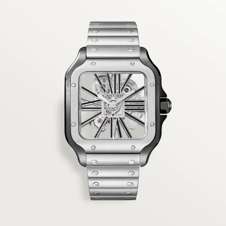 Cartier Santos Stainless Steel Skeleton Men s Watch Worldofluxuryus