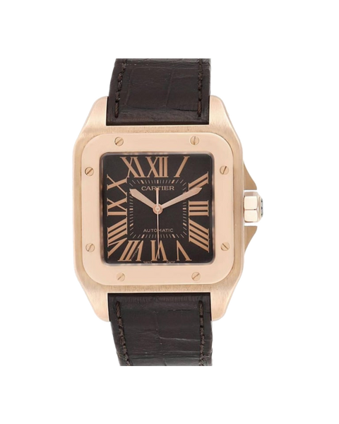 Cartier Santos 100 18K Rose Gold Men s Watch Worldofluxuryus