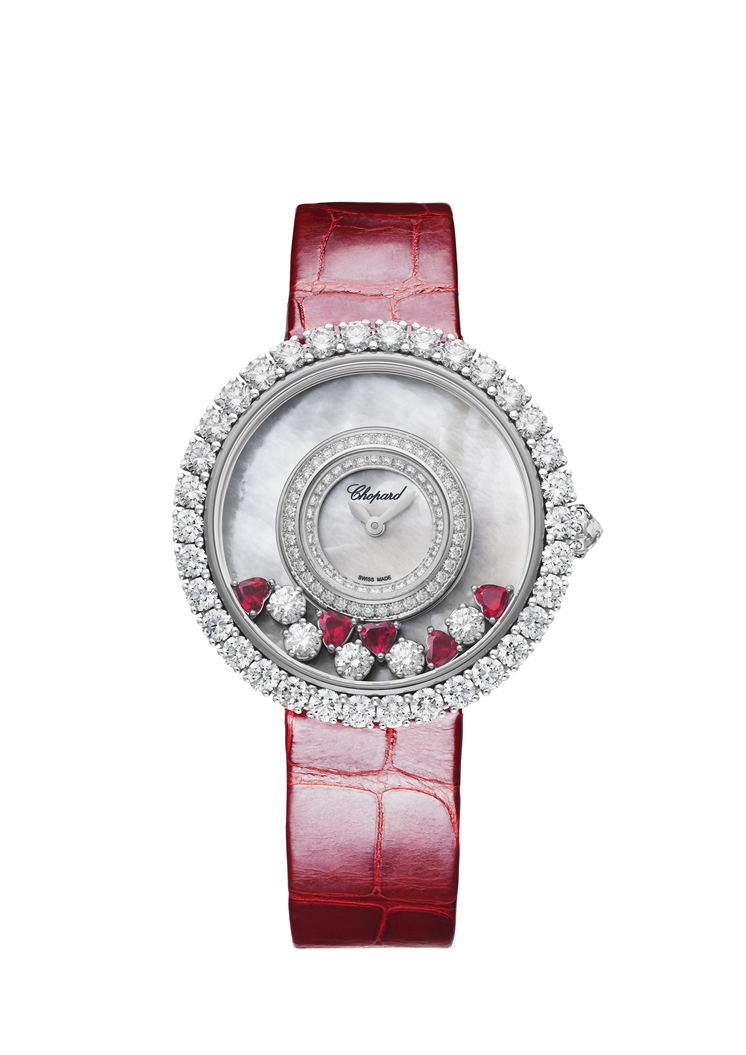 Chopard Happy Diamonds 18K White Gold, Rubies & Diamonds Ladies Watch
