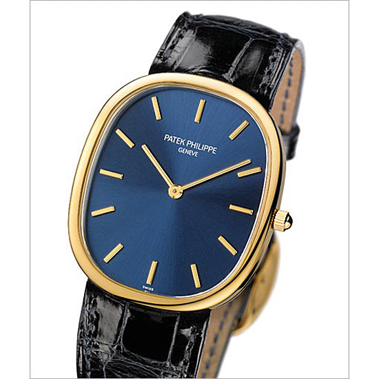 Patek Philippe Golden Ellipse Yellow Gold Blue Dial Mens Watch 3738