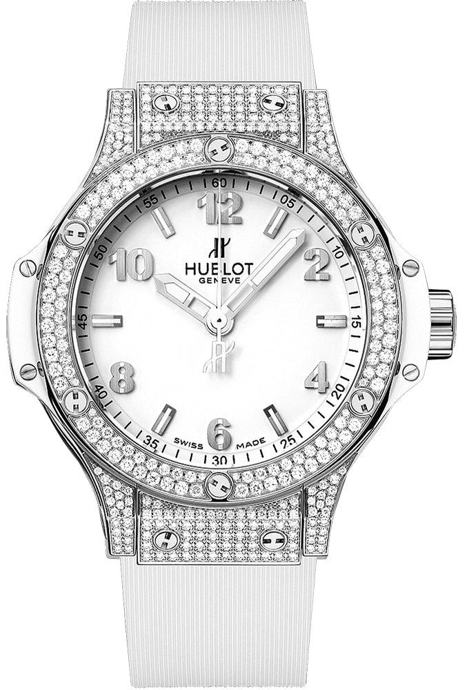 Hublot Big Bang 38mm  Stainless Steel Diamonds White Rubber Ladies Watch