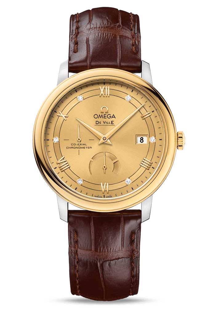 Omega De Vile Prestige Co-Axial Power Reserve 18K Yellow Gold & Stainless Steel & Diamonds Men's Watch