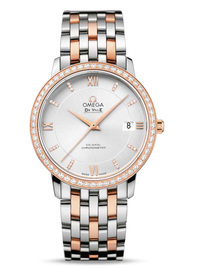 Omega De Vile Prestige Co-Axial 18K Red Gold & Stainless Steel & Diamonds Men's Watch