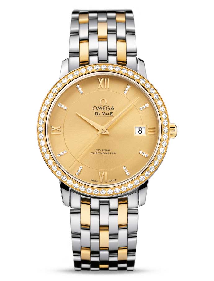 Omega De Vile Prestige Co-Axial 18K Yellow Gold & Stainless Steel & Diamonds Men's Watch