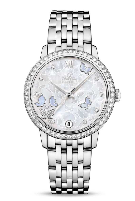 Omega De Vile Prestige Co-Axial “Butterfly” 18K White Gold & Diamonds Ladies Watch