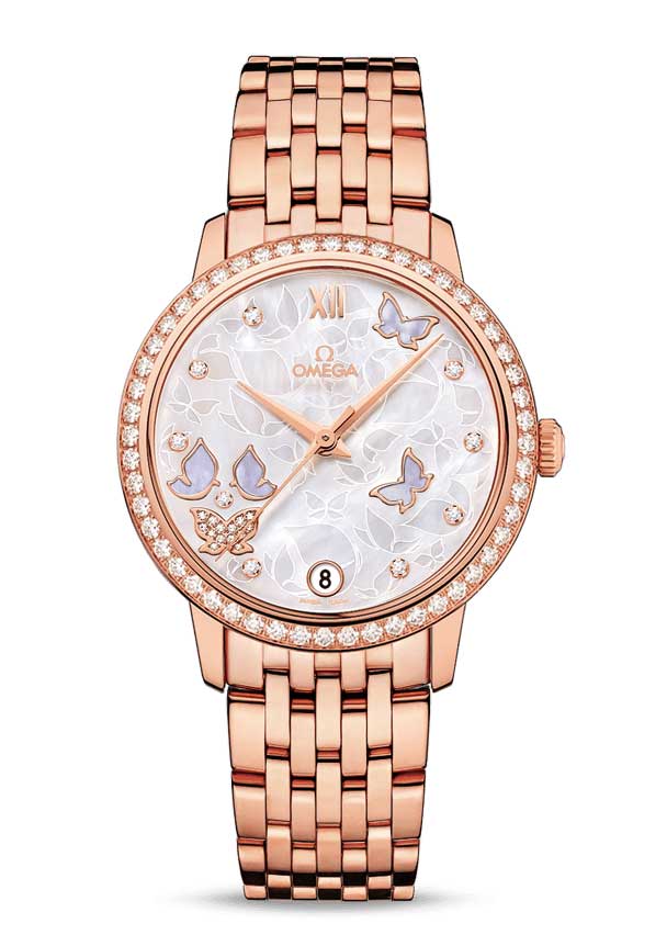 Omega De Vile Prestige Co-Axial “Butterfly” 18K Red Gold & Diamonds Ladies Watch
