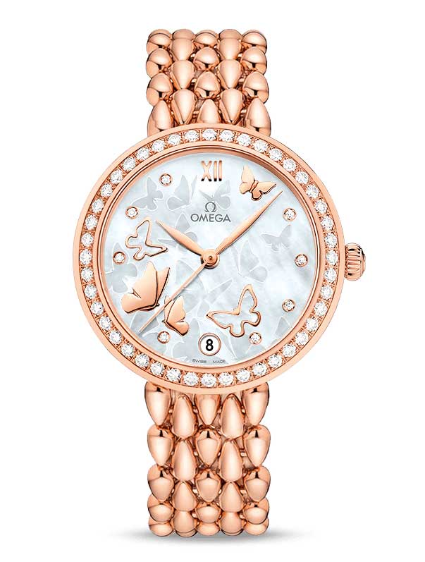 Omega De Vile Prestige Co-Axial “Dewdrop” 18K Red Gold & Diamonds Ladies Watch