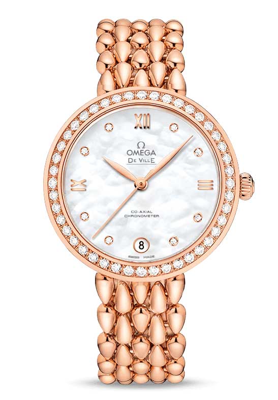 Omega De Vile Prestige Co-Axial “Dewdrop” 18K Red Gold & Diamonds Ladies Watch