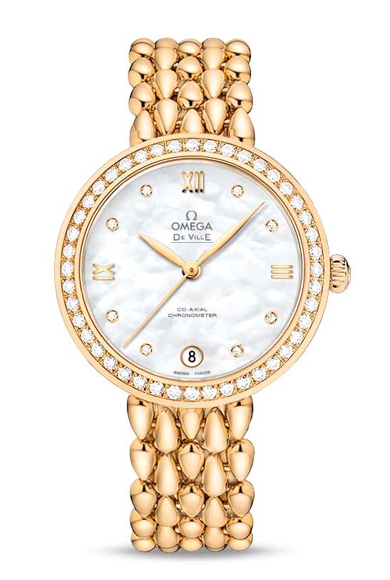 Omega De Vile Prestige Co-Axial “Dewdrop” 18K Yellow Gold & Diamonds Ladies Watch