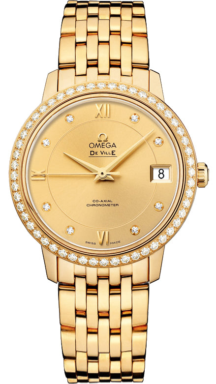 Omega De Vile Prestige Co-Axial 18K Yellow Gold & Diamonds Ladies Watch
