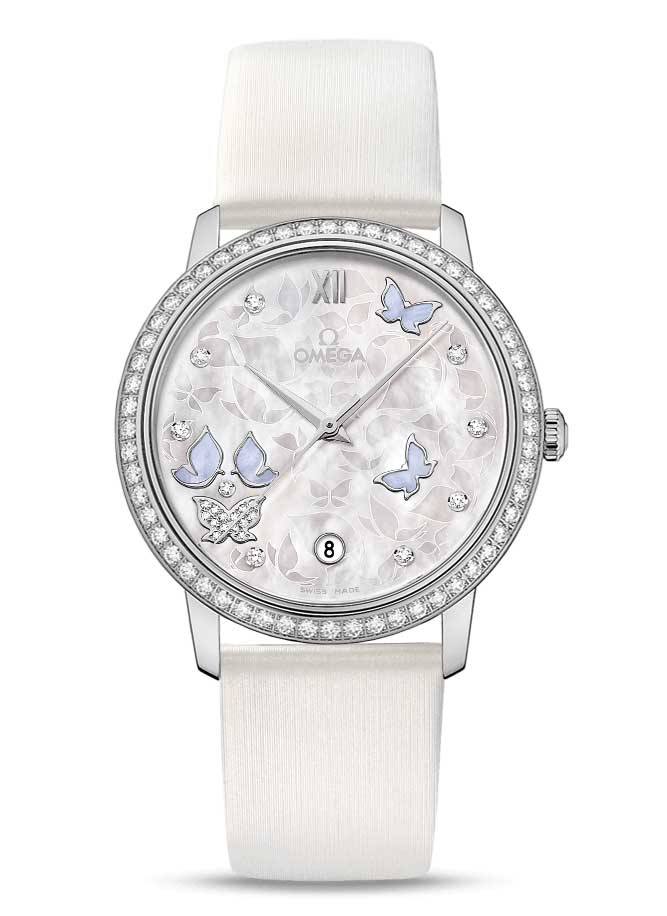 Omega De Vile Prestige Co-Axial “Butterfly” 18K White Gold & Diamonds Ladies Watch