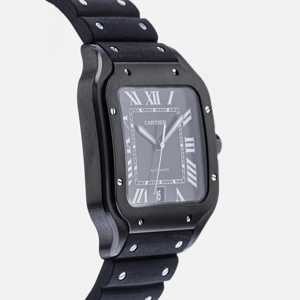 Cartier Santos Black ADLC Stainless Steel Men's Watch