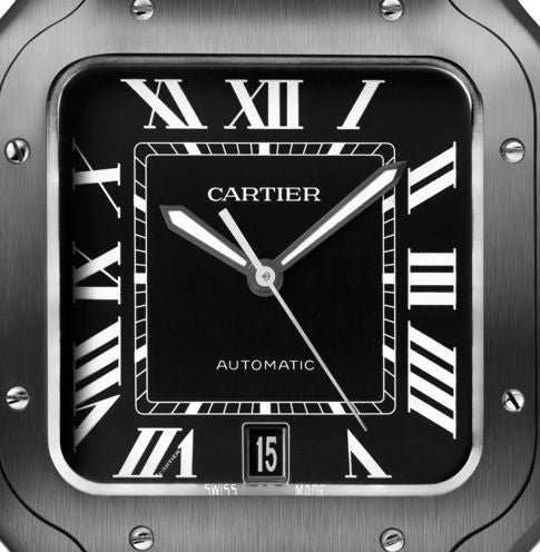 Cartier Santos Black ADLC Stainless Steel Men's Watch