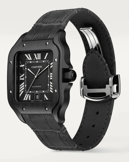 Cartier Santos Black ADLC Stainless Steel Men s Watch Worldofluxuryus
