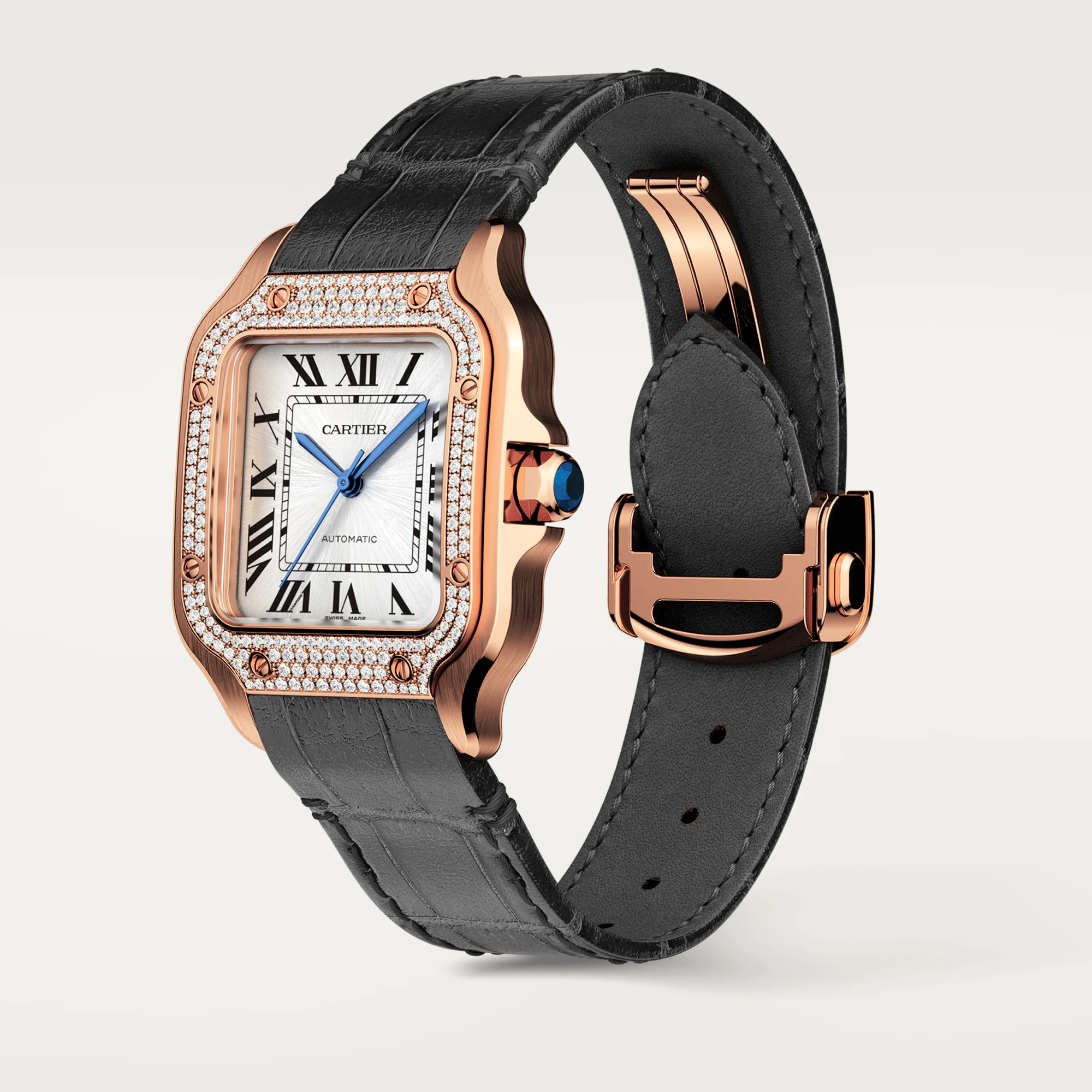 Cartier Santos Rose Gold Diamonds Lady s Watch Worldofluxuryus