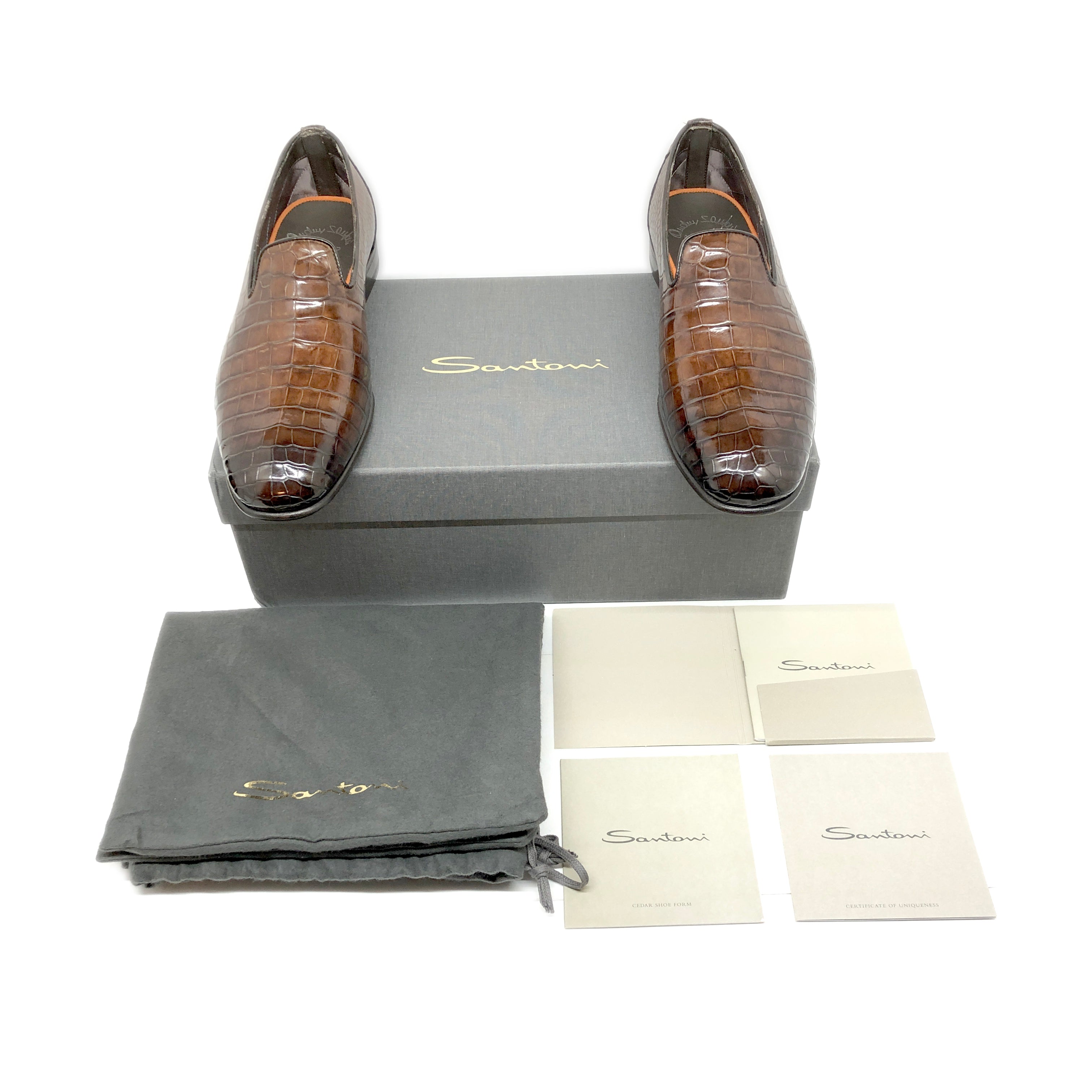 Santoni Limited Edition Brown Crocodile Leather Men's Shoes