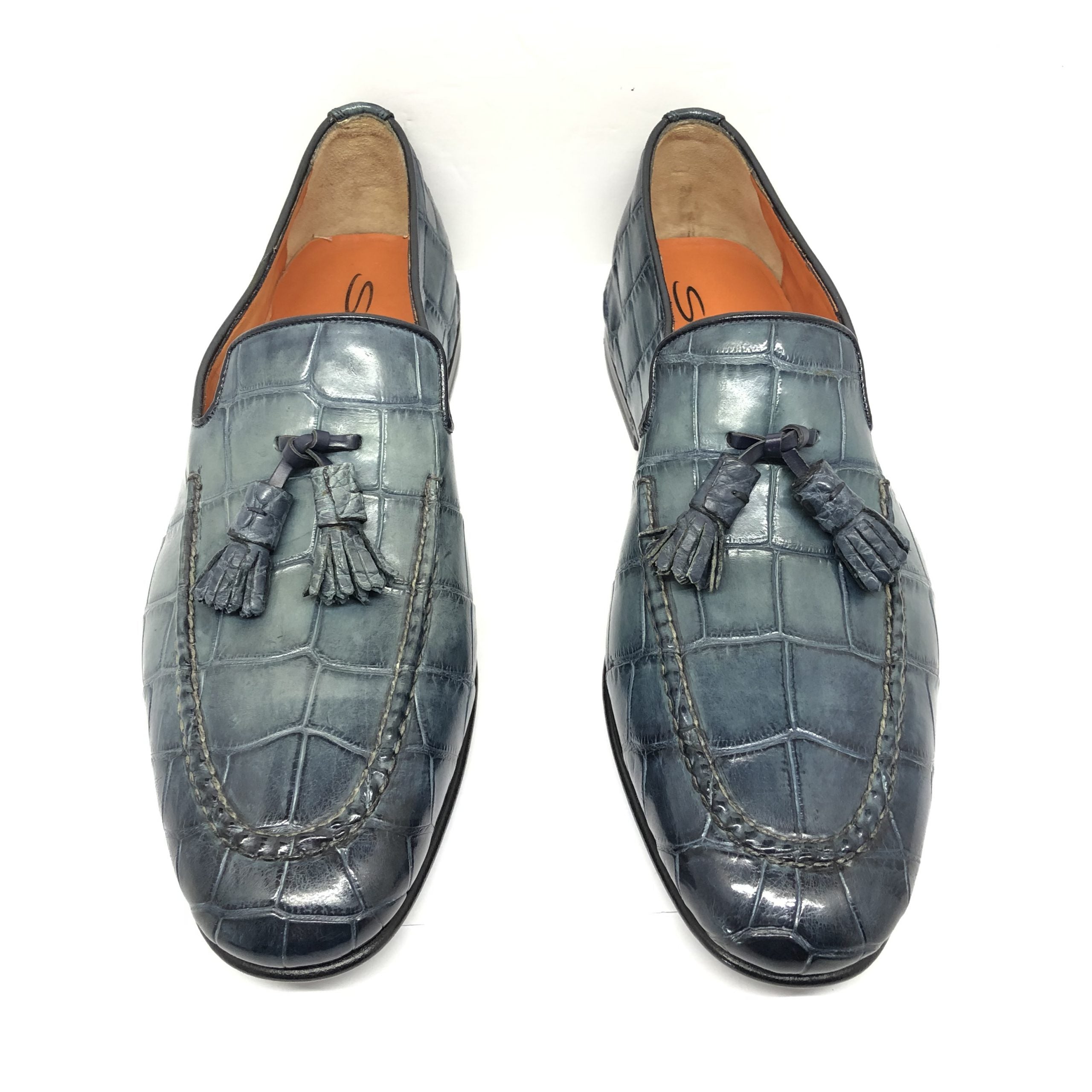 Santoni Blue Alligator Leather Men's Shoes