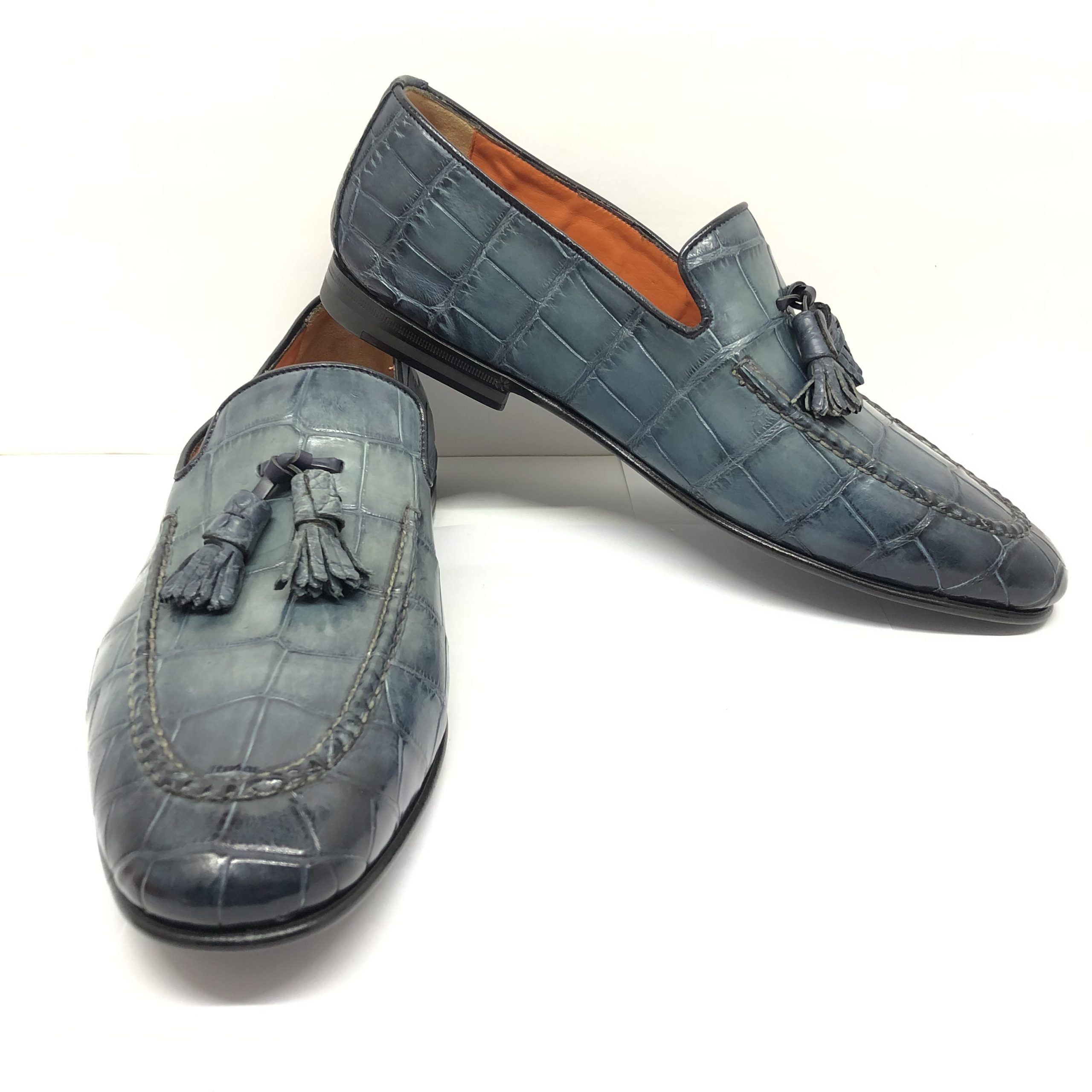 Santoni Blue Alligator Leather Men's Shoes