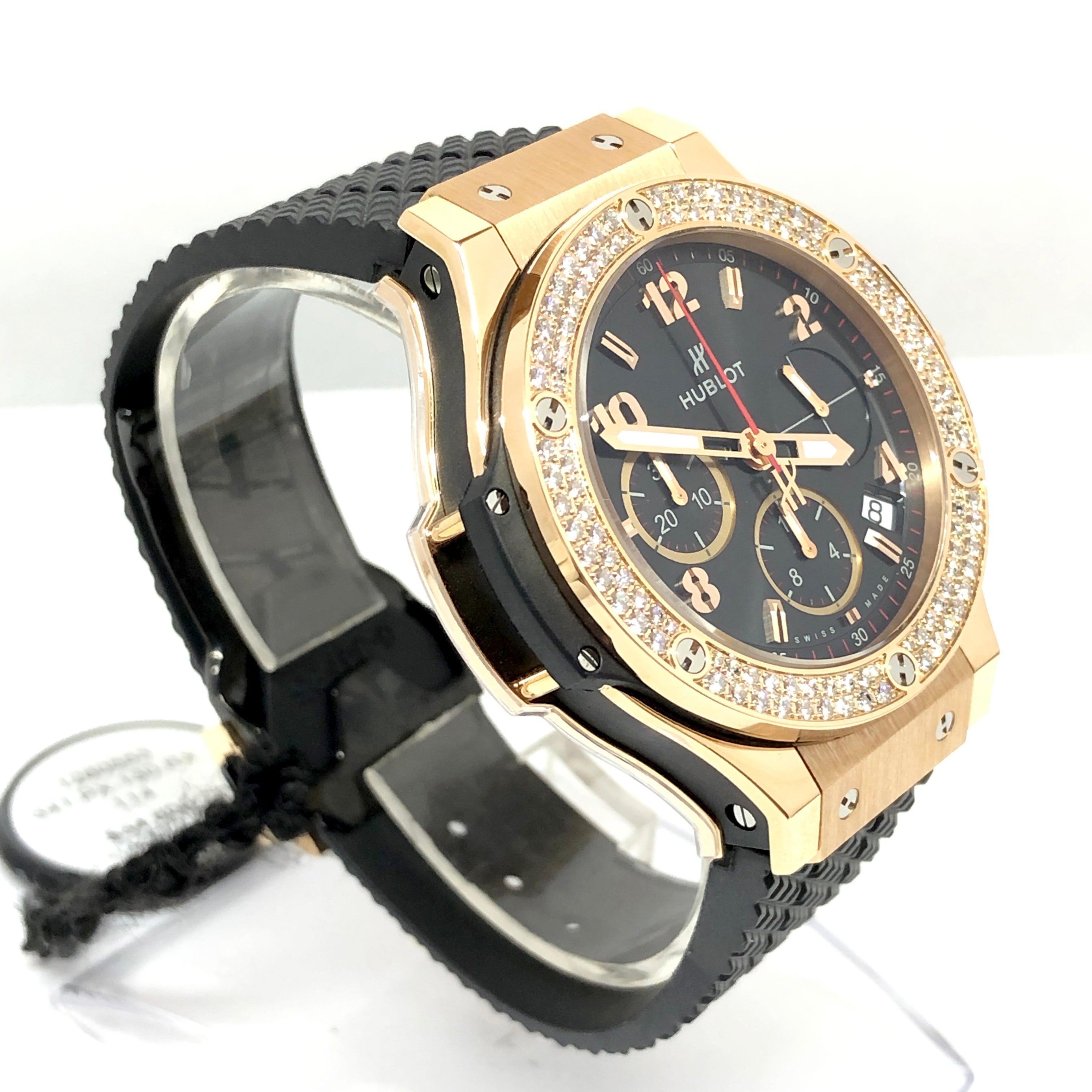 Hublot Big Bang Diamonds 18K Rose Gold Black Rubber Unisex Watch