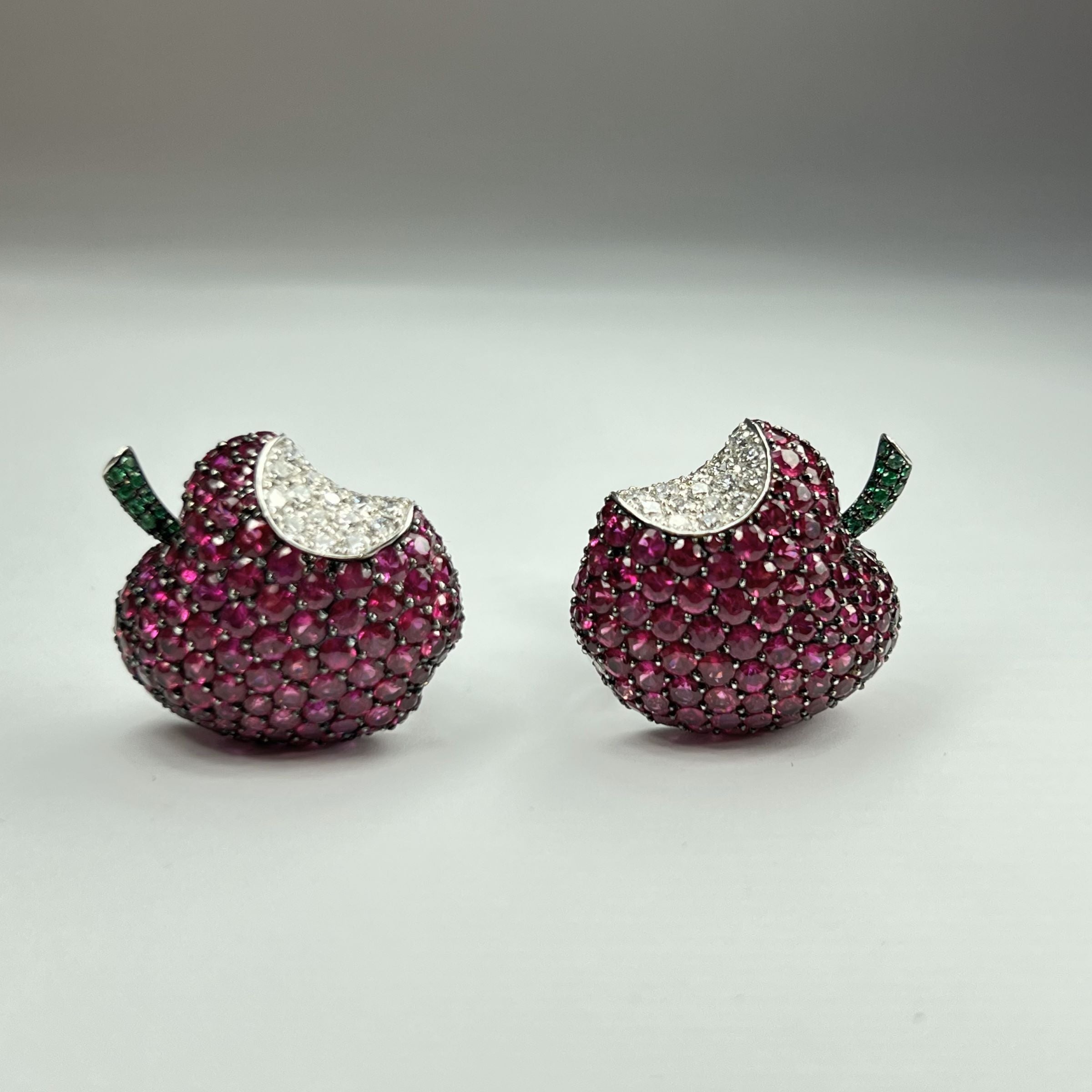 De Grisogono Apple Earrings with White Gold, Rubies and Diamonds