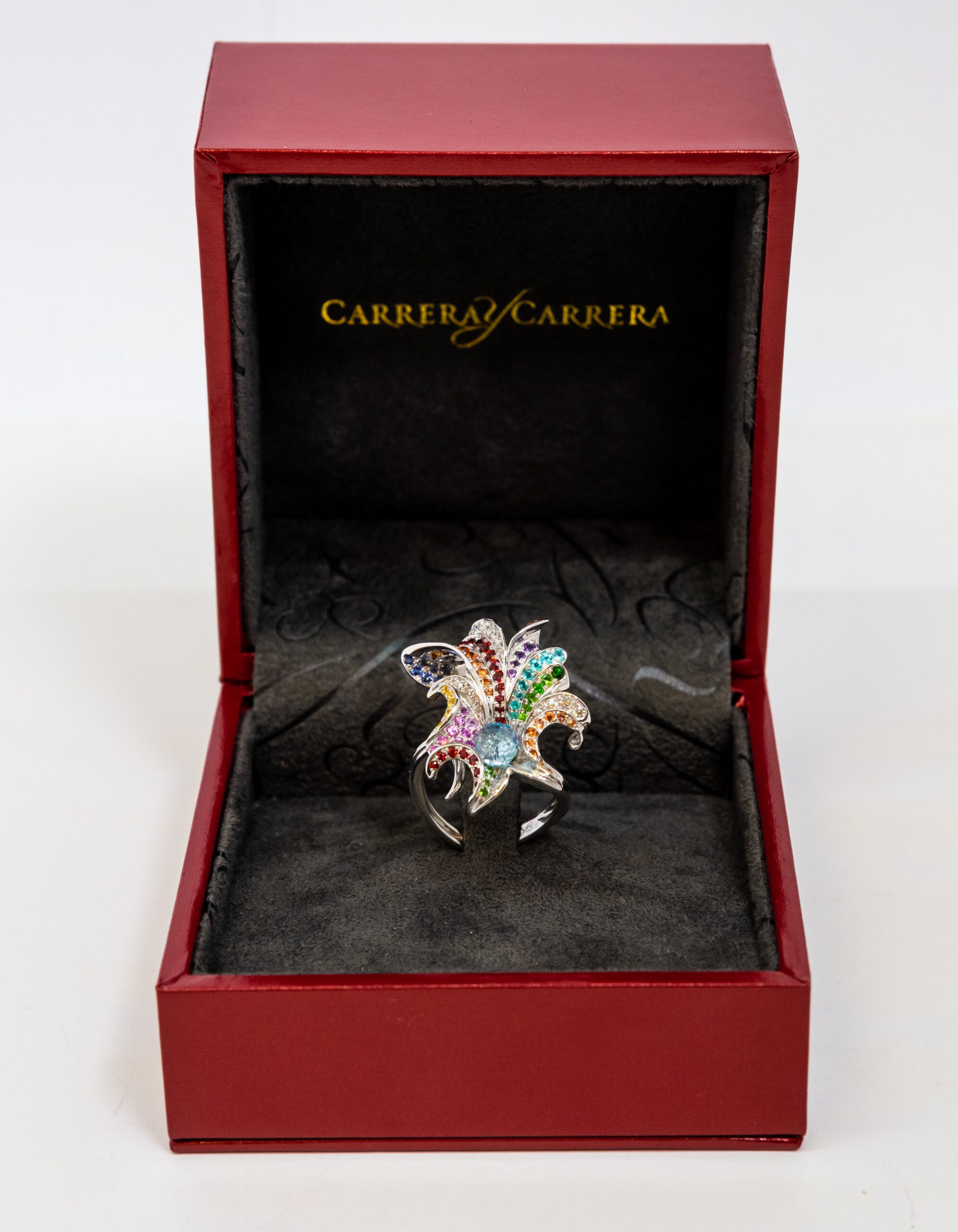 Carrera Y Carrera Hoja 18K White Gold with Sapphires, Diamonds and Tourmaline Ring