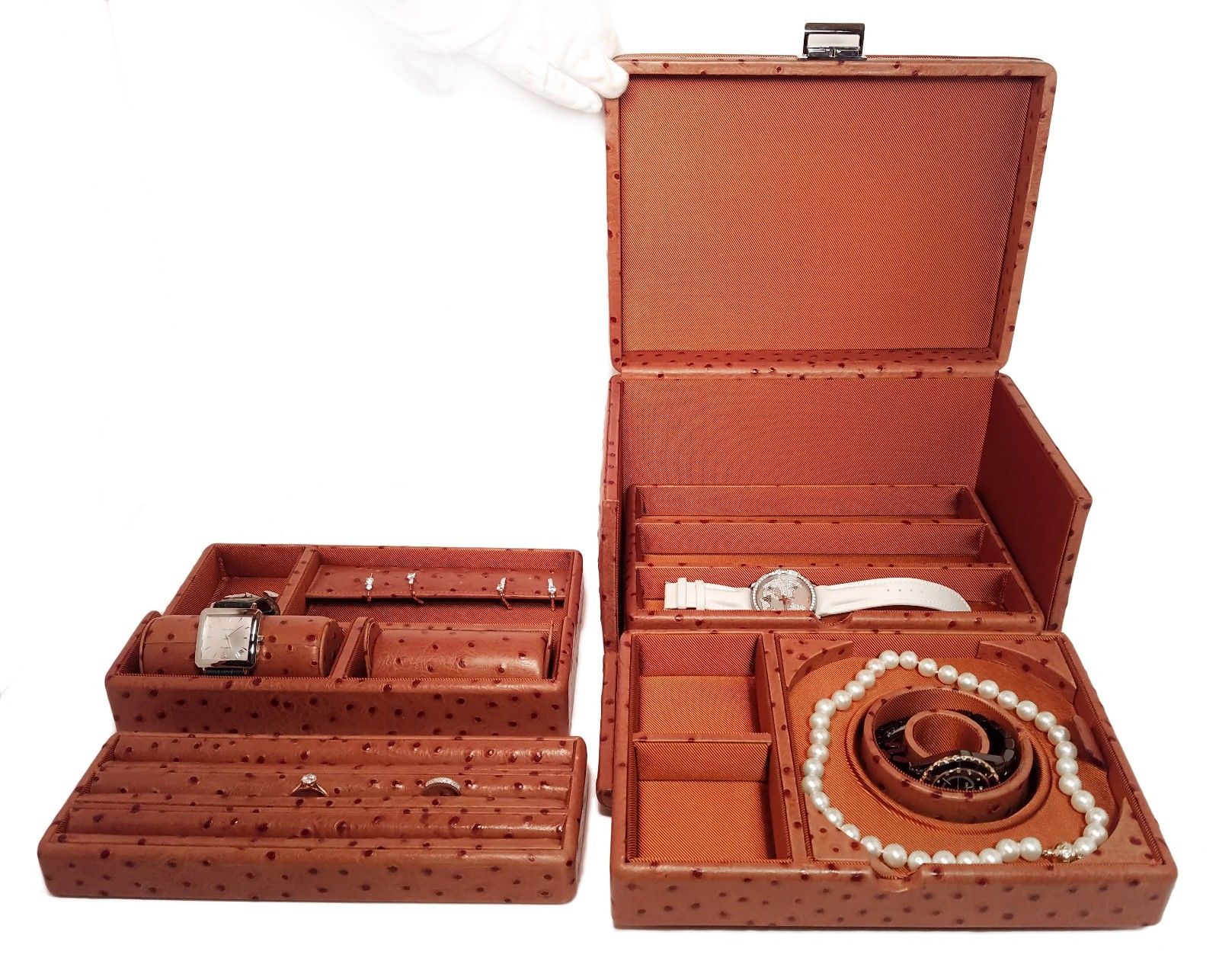 Scatola del Tempo Jewelry Storage Case Tesoro C Light Brown Ostrich