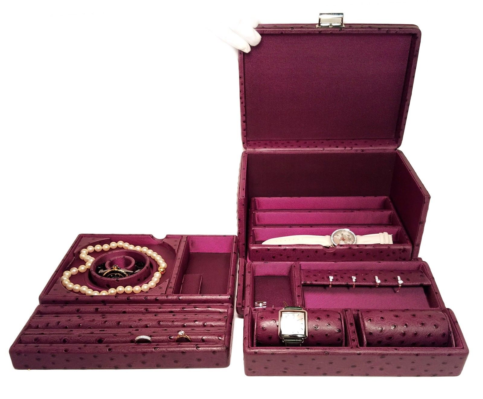 Scatola del Tempo Jewelry Storage Case Tesoro C Violet Ostrich