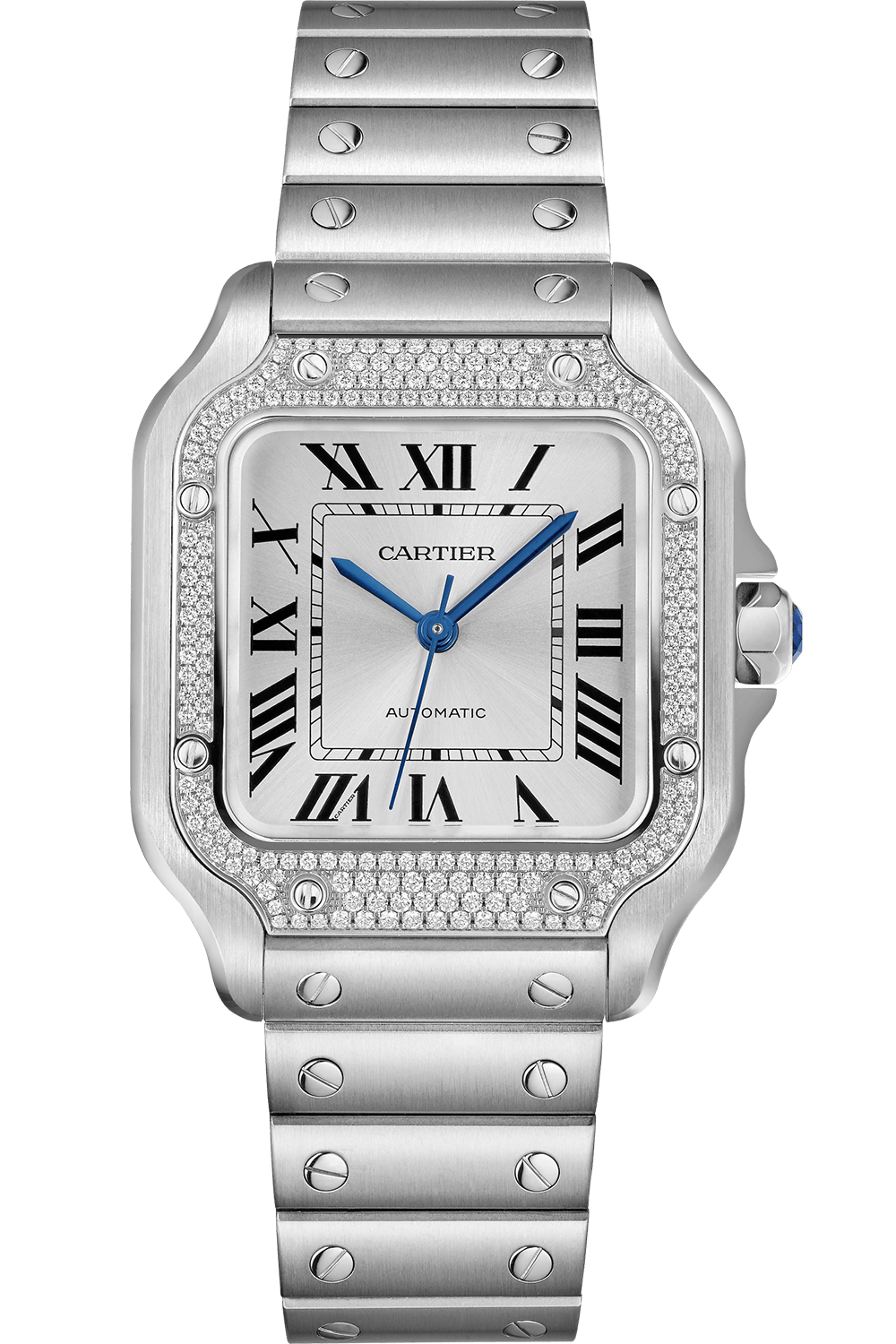 Cartier Santos Stainless Steel Diamonds Unisex Watch W4SA0005