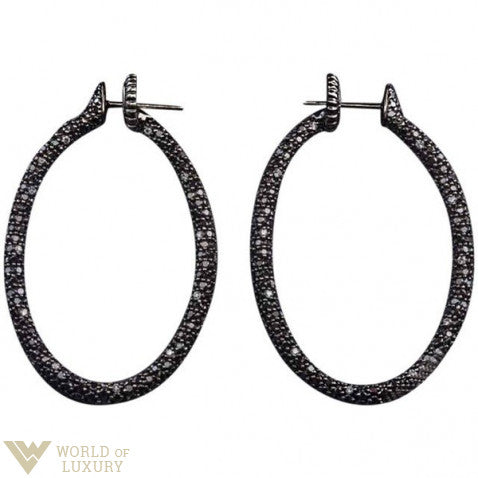 Roberto DeMeglio 18K White Gold & Black Diamonds Oval Hoop Earrings