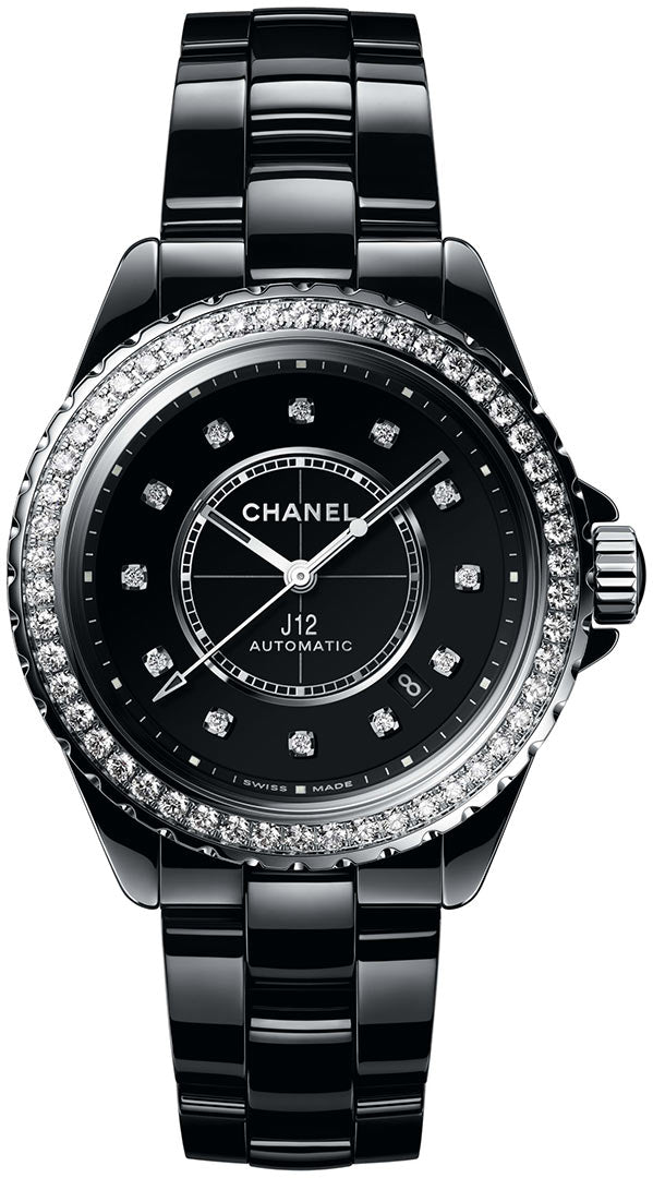 Chanel Women's Unisex J12 Caliber 12.1 Diamond-Bezel & Black Ceramic-Bracelet Watch - Black One-Size